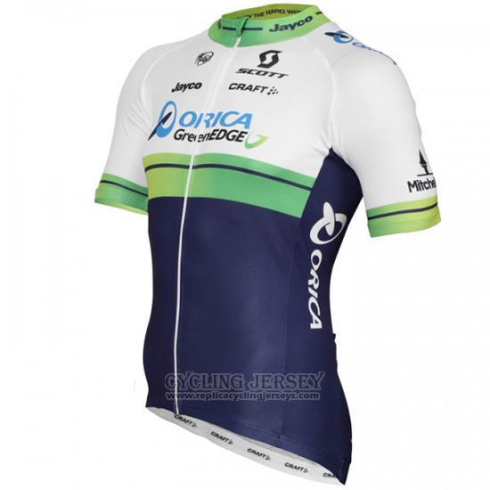 2015 Cycling Jersey Orica GreenEDGE White and Blue Short Sleeve and Bib Short